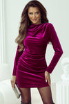 Pitaya Pink Velvet Mock Neck Ruched Long Sleeve Bodycon Dress