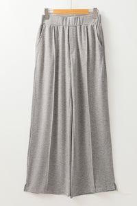 Medium Grey Central Seam Wide Leg High Waist Knit Casual Pants