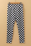 Black Checkered Pattern High Waist Skinny Leggings