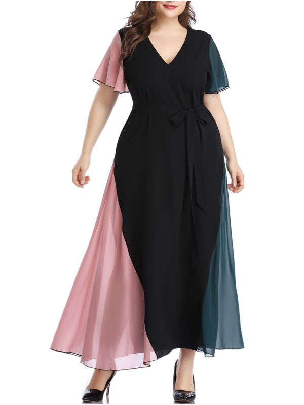 <tc>Maxi φορεμα plus size KATERINA μαυρο /ροζ</tc>