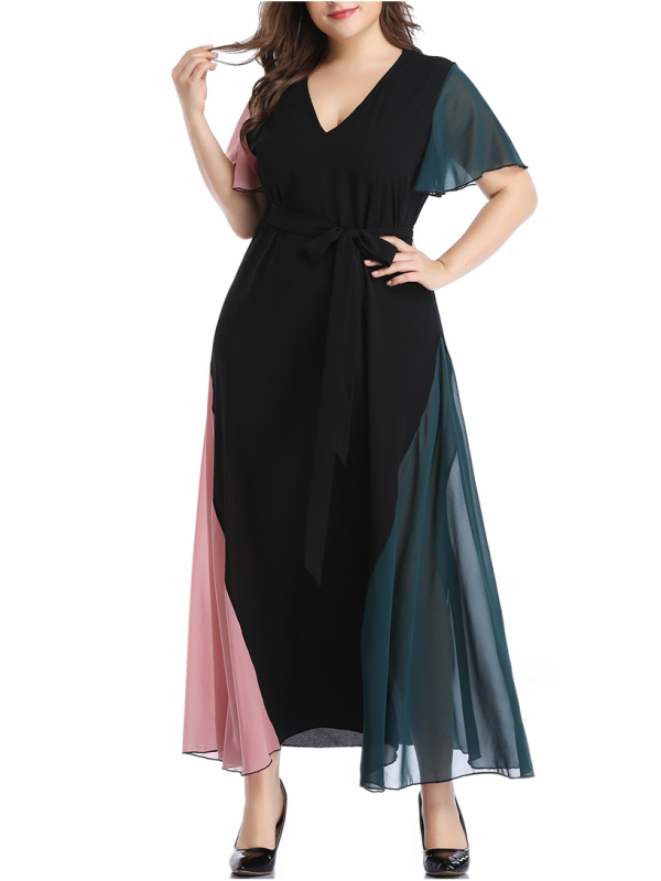 <tc>Maxi φορεμα plus size KATERINA μαυρο /ροζ</tc>