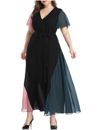 <tc>Maxi φορεμα plus size KATERINA μαυρο /ροζ</tc>